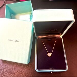 Brand New Tiffany T 18k Rose Gold Diamond and Mother-of-pearl Circle Pendant